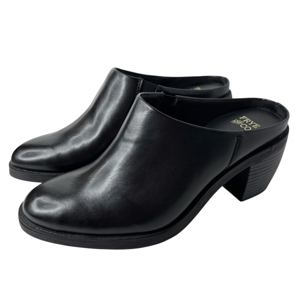 Frye & Co Phinea Black Mules Clogs Dress Shoes Womens Size 7 Block Heel NWOB